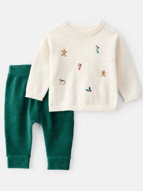 NWOT Carter's Christmas Knit Sweater and Green Pants Outfit Set 12M